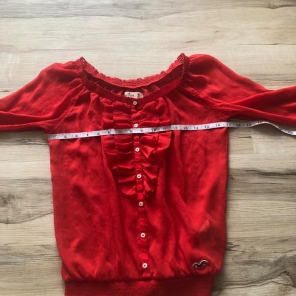 Hollister Sheer Red Blouse with Ruffle Front - Picture 6 of 6